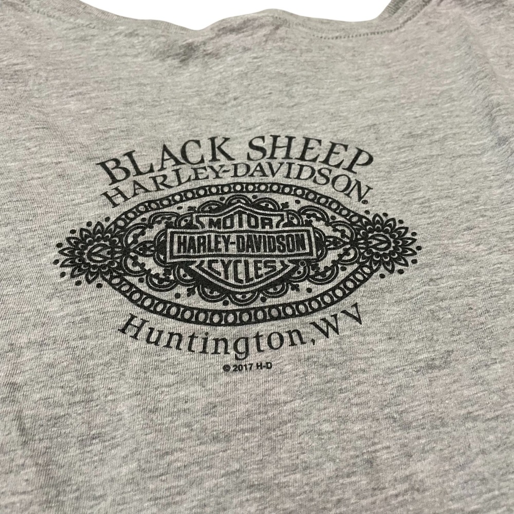 Harley Davidson Womens XL Gray V-Neck Graphic T-Shirt Black Sheep Huntington WV